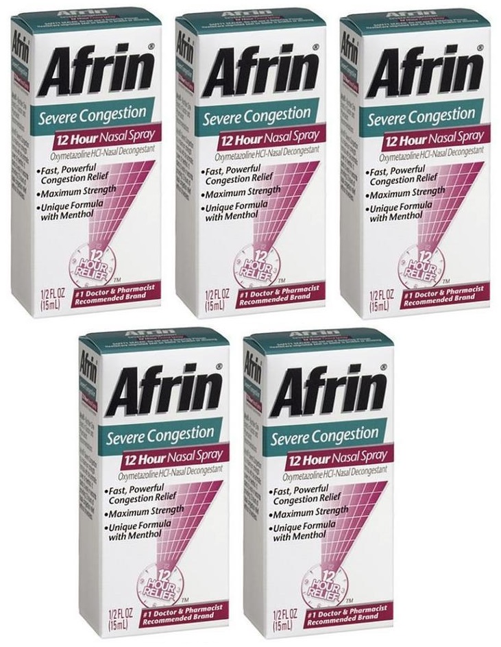 5 Pack AFRIN NASAL SPRAY SEVERE CONGESTION 12 HOUR RELIEF FAST POWERFUL