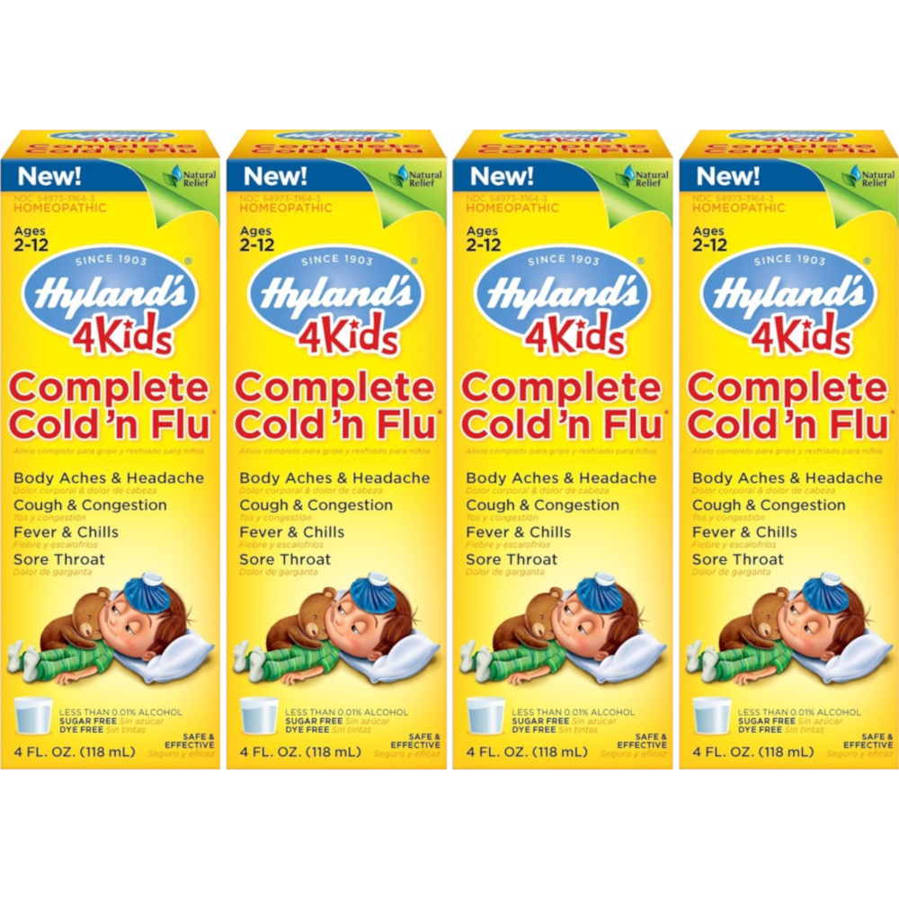 4 Pack Hylands Homeopathic Cold N Flu 4 Kids Complete Liquid Formula