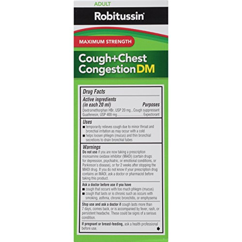 3 Pack Robitussin Maximum Strength Cough Chest Congestion Dm 4Oz Each ...