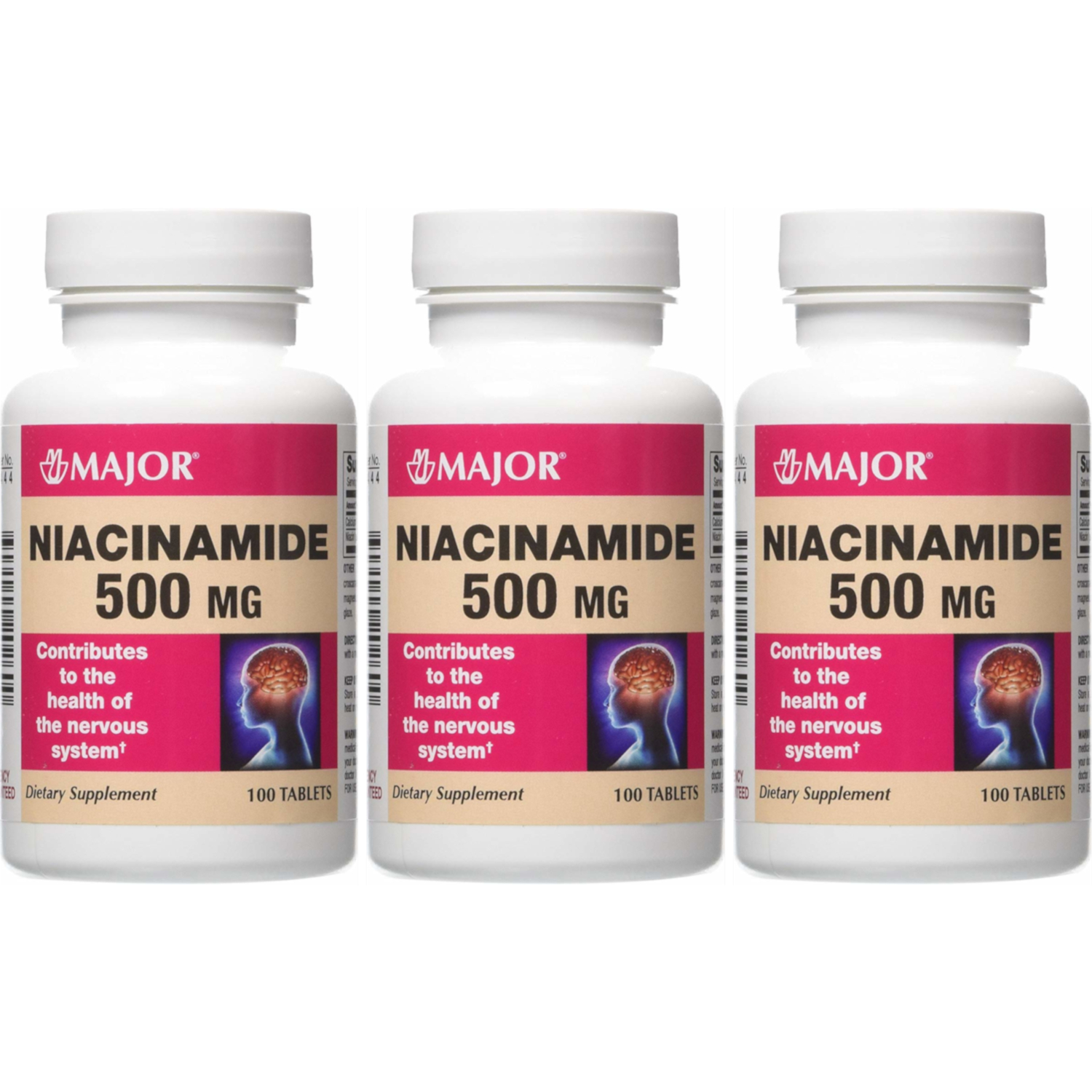 3 Pack Major Niacin Tablets 500Mg 100 Count Each 309042272605 eBay