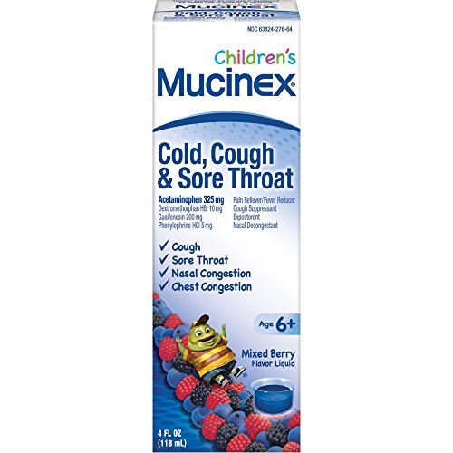 Mucinex Children's Cold Cough and Sore Throat Liquid Medicine 4oz Each