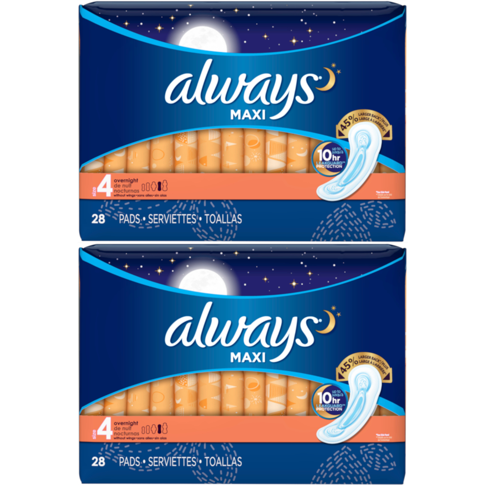 2 Pack Always Maxi Overnight Protection Pads Without Wings Size 4 28 Count Each 37000386018 eBay