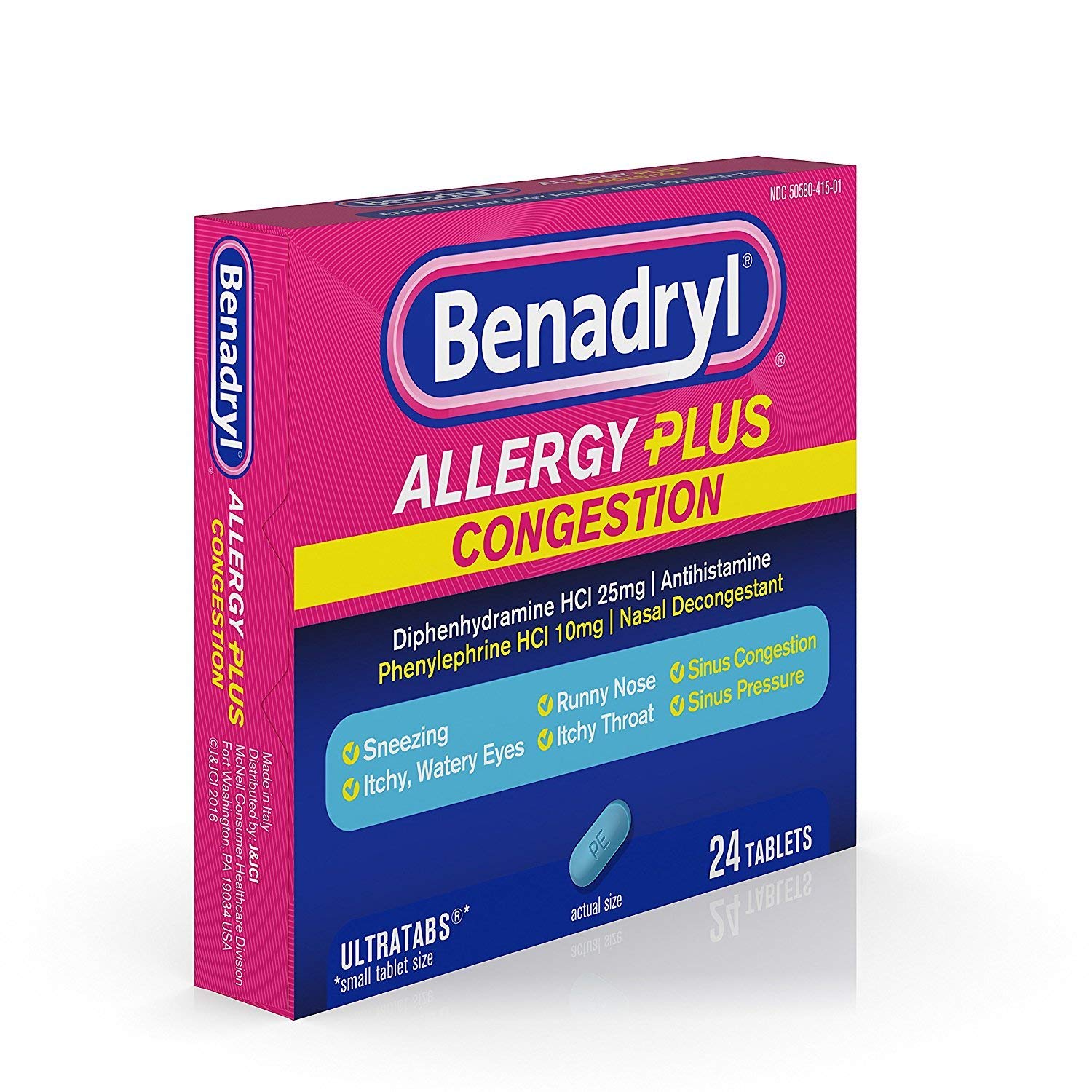 3 Pack Benadryl Allergy Plus Congestion Ultra Tablets 24 Count Each