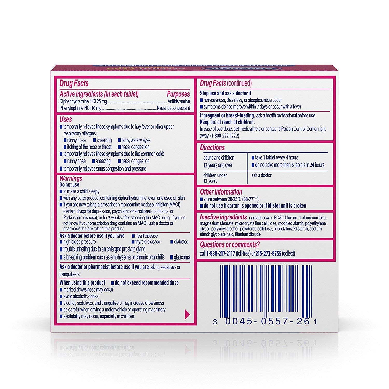 5 Pack Benadryl Allergy Plus Congestion Ultra Tablets Sinus Problems 24