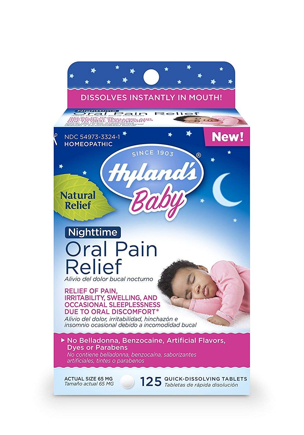 Hylands Baby Nighttime Oral Pain Relief Tablets 125 Count Each