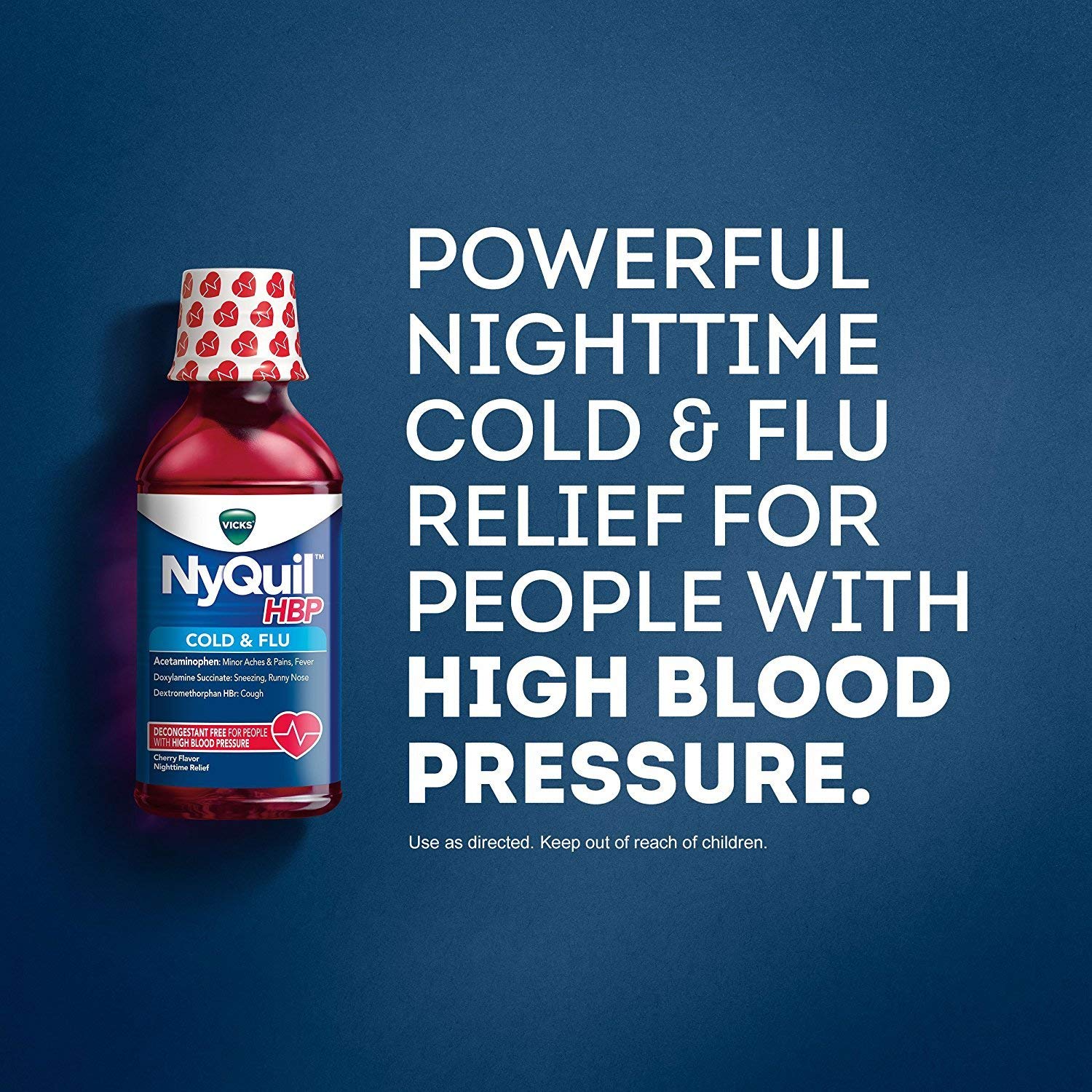 Vicks Nyquil Cold & Flu Nighttime Relief High Blood Pressure 12 Oz Each