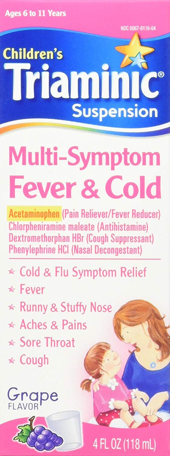 4 Pack Childrens Triaminic Mutli Symptom Fever & Cold Liquid Grape 4 Oz