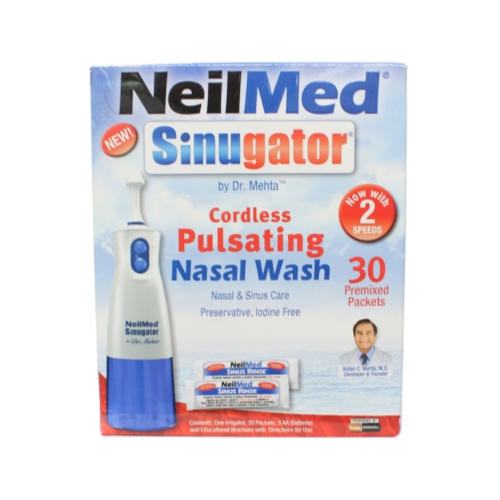 NeilMed Sinugator Cordless Pulsating Nasal Wash, 30 Premixed Packets ...