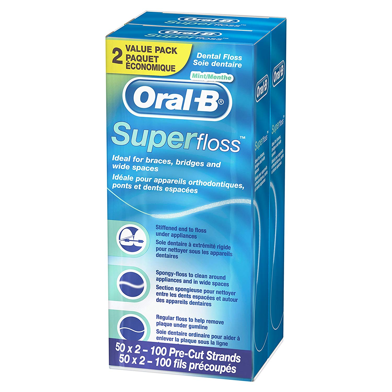 3 Pack Oral-B Super Floss Pre-Cut Strand Mint Flavor 100 Piece Value ...