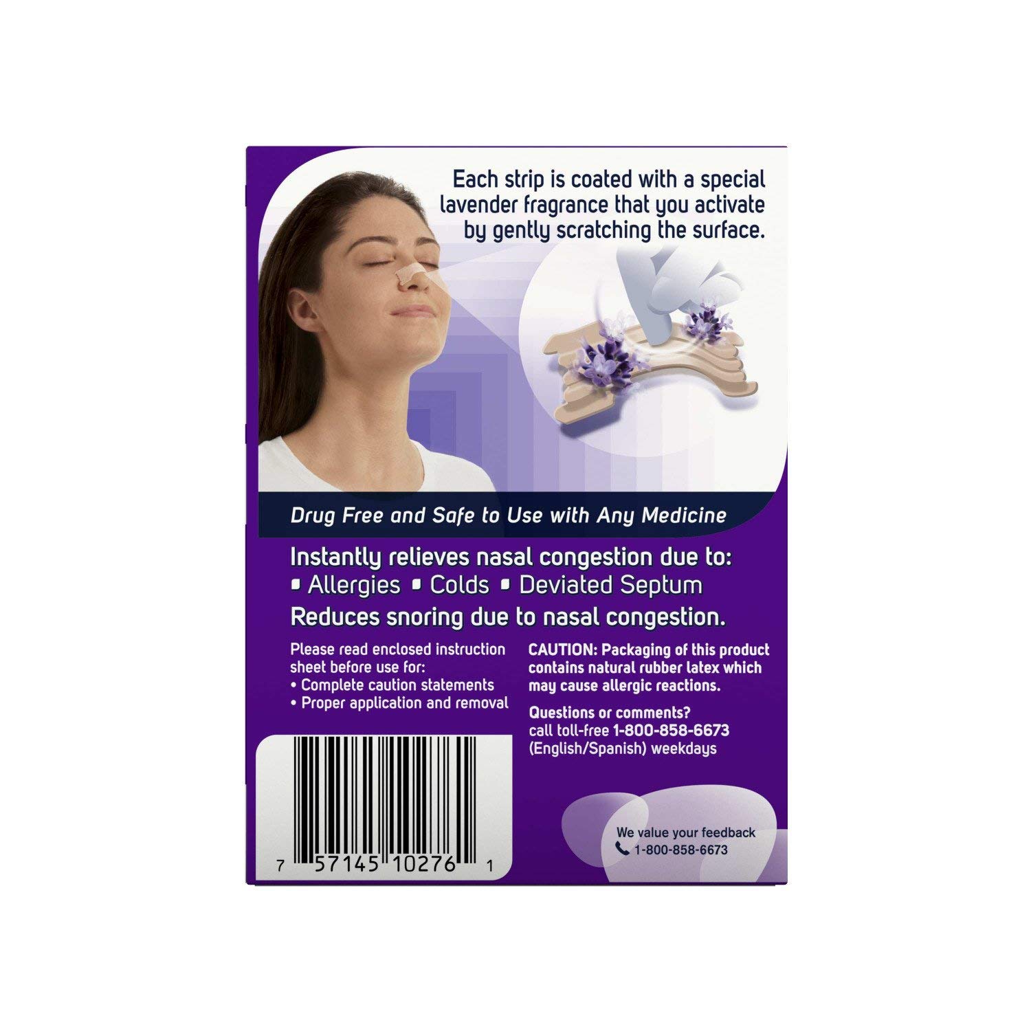 5 Pack Breathe Right Drug Free Lavender Scented Nasal Congestion Strips