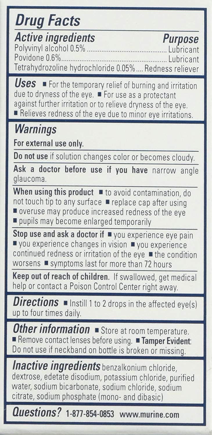 2 Pack Murine Plus Eye Drops Redness Relief For Dry Eyes 0.5 Oz Each ...