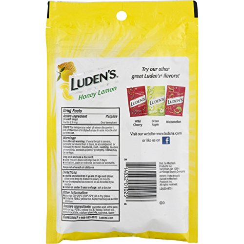 5 Pack Ludens Cough Drops Honey LEMON Throat Drops 25 count Each