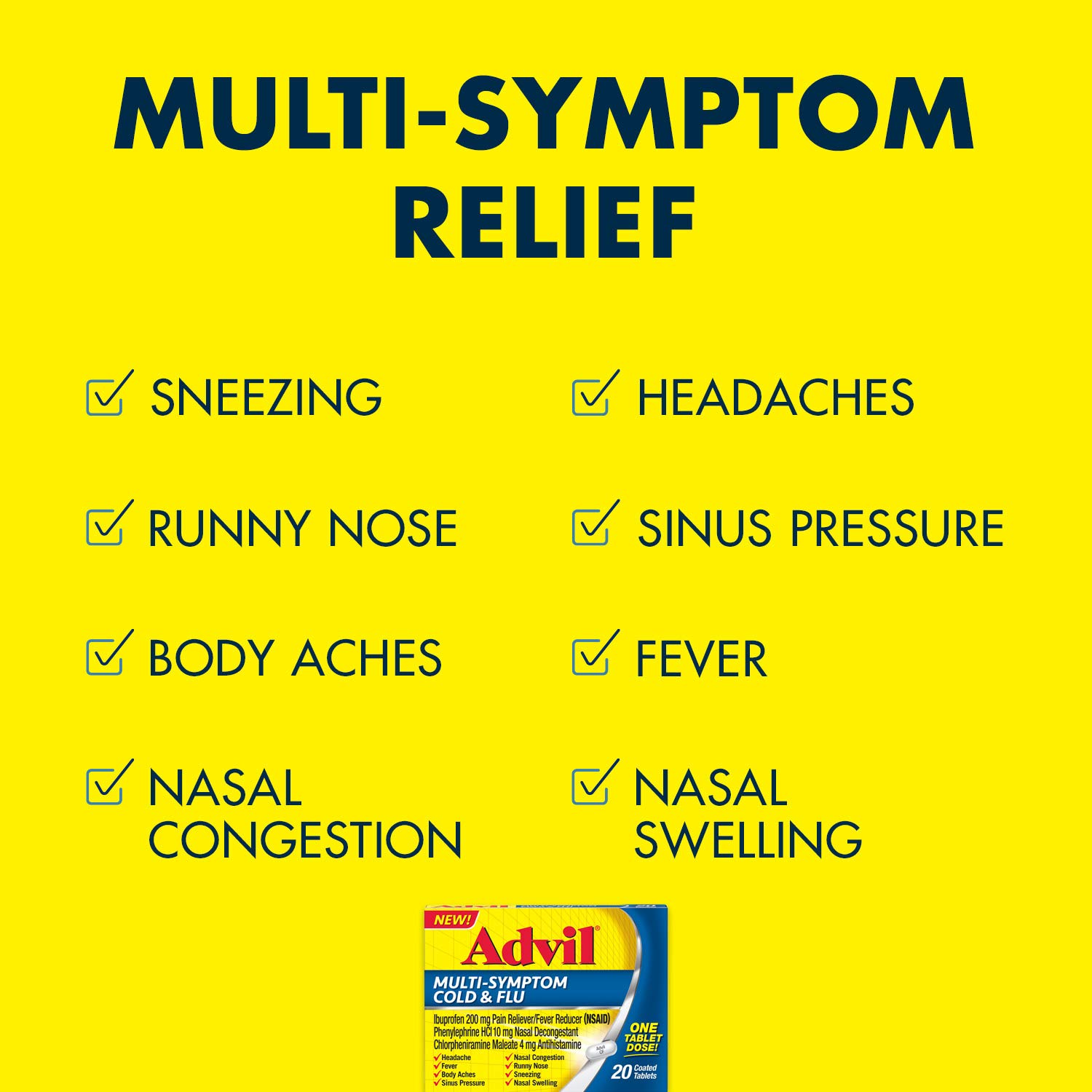 2 Pack Advil Multi Symptom Cold & Flu Coated Tablet 200Mg Ibuprofen 20