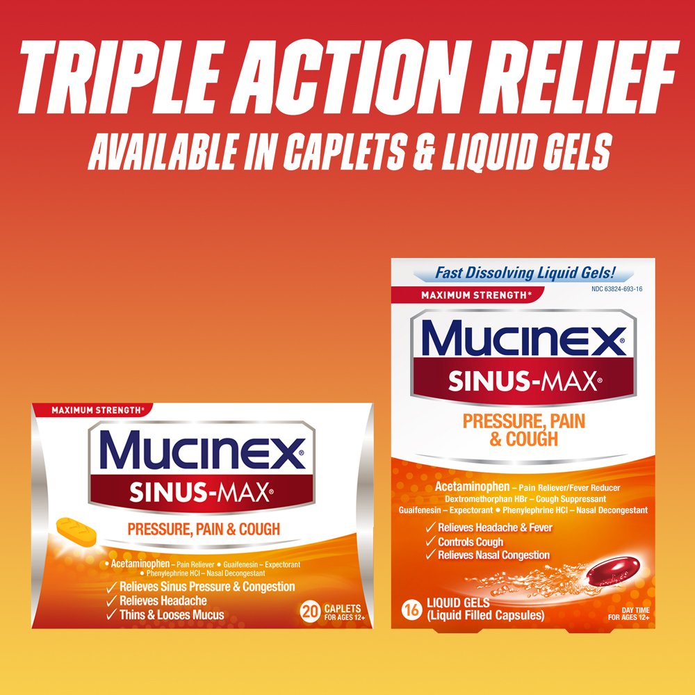 2 Pack Mucinex Sinus Max Maximum Strength For Pressure Pain & Cough 20
