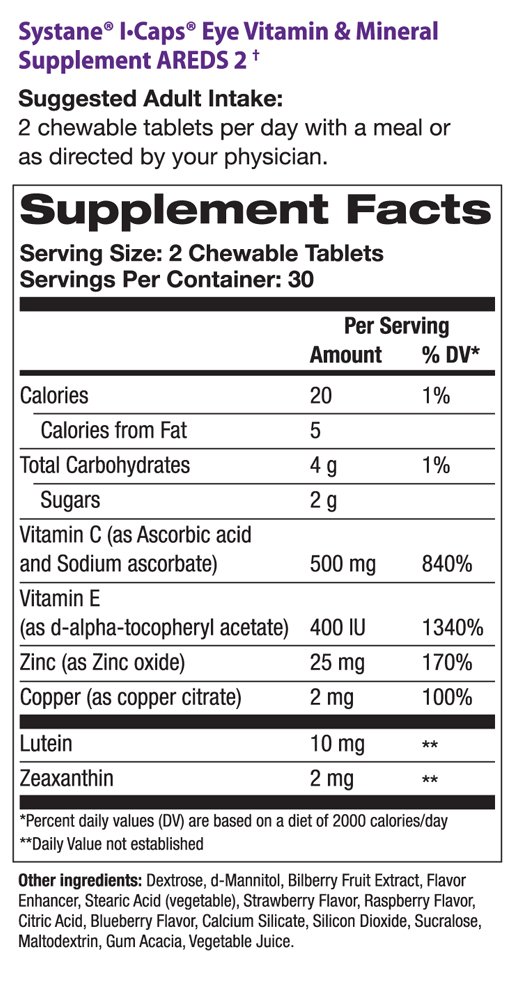 Systane I Caps Eye Vitamin Mineral Areds 2 Alcon 60 Chewable Tablets