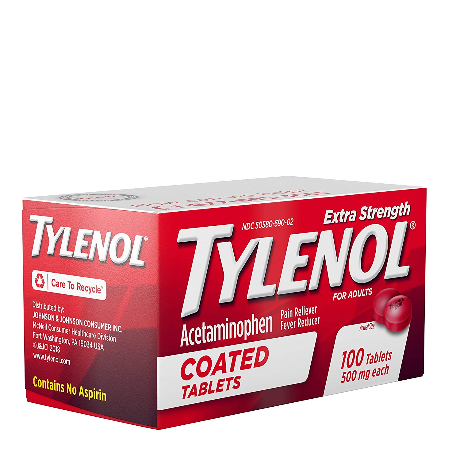 4 Pack Tylenol Extra Strength 500Mg Pain Fever Reducer 100 Tablets Each
