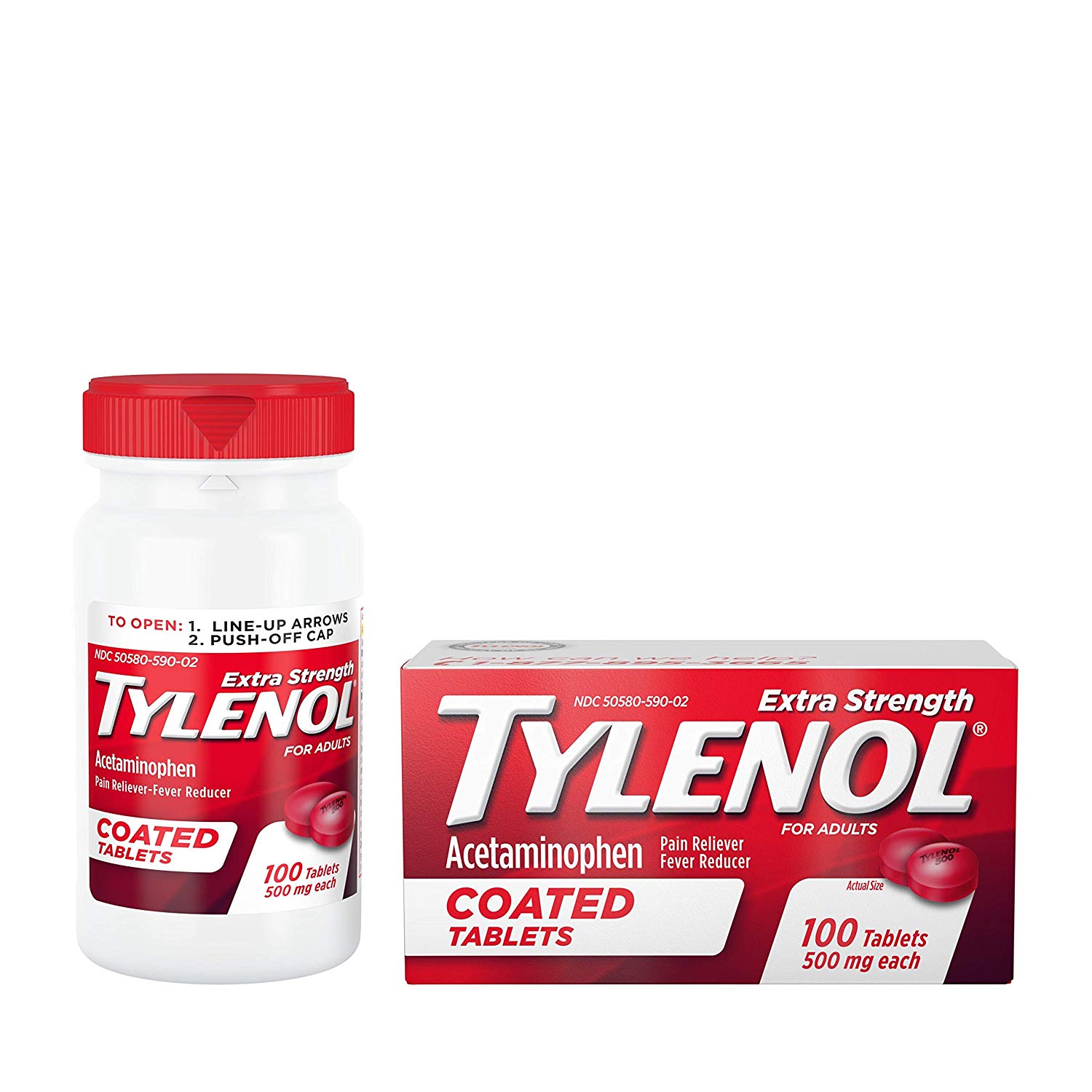 4 Pack Tylenol Extra Strength 500Mg Pain Fever Reducer 100 Tablets Each