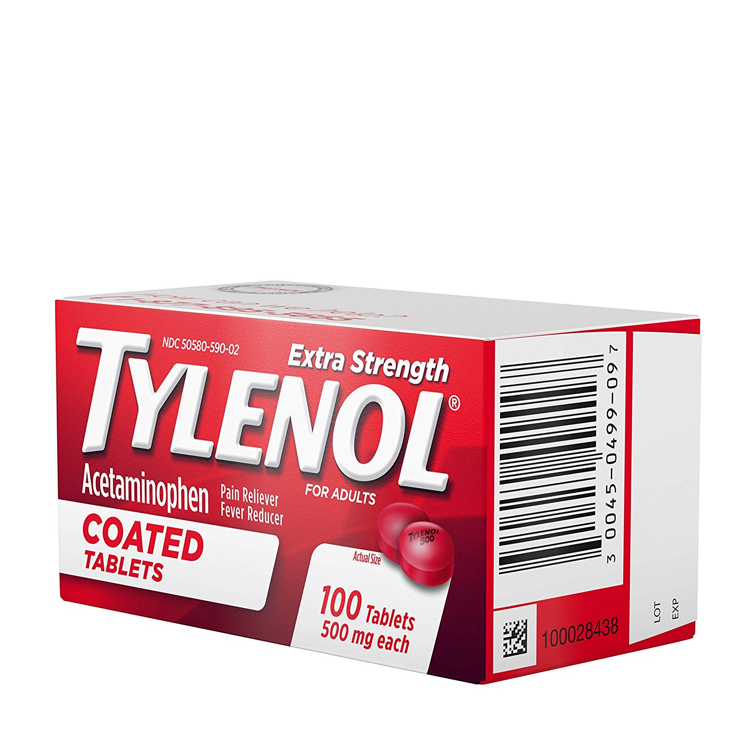 5 Pack Tylenol Extra Strength 500Mg Pain Fever Reducer 100 Tablets Each
