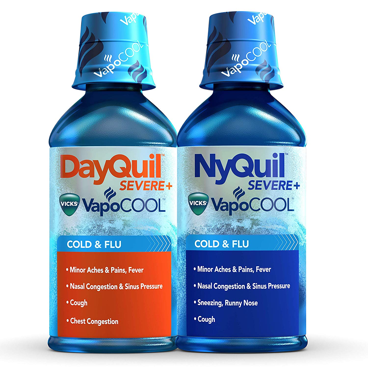 2 Pack Vicks Dayquil Nyquil Severe Vapocool Cold & Flu 10 Alcohol 12 Oz