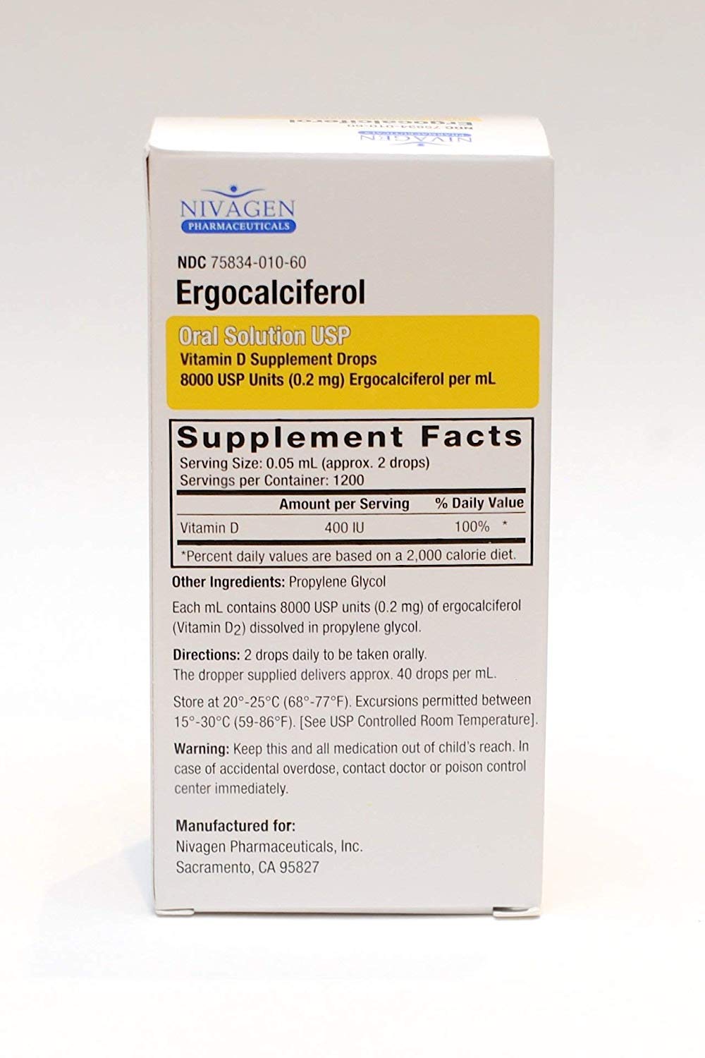 Nivagen Ergocalciferol Oral Vitamin D Supplement Drops 2 Oz Each
