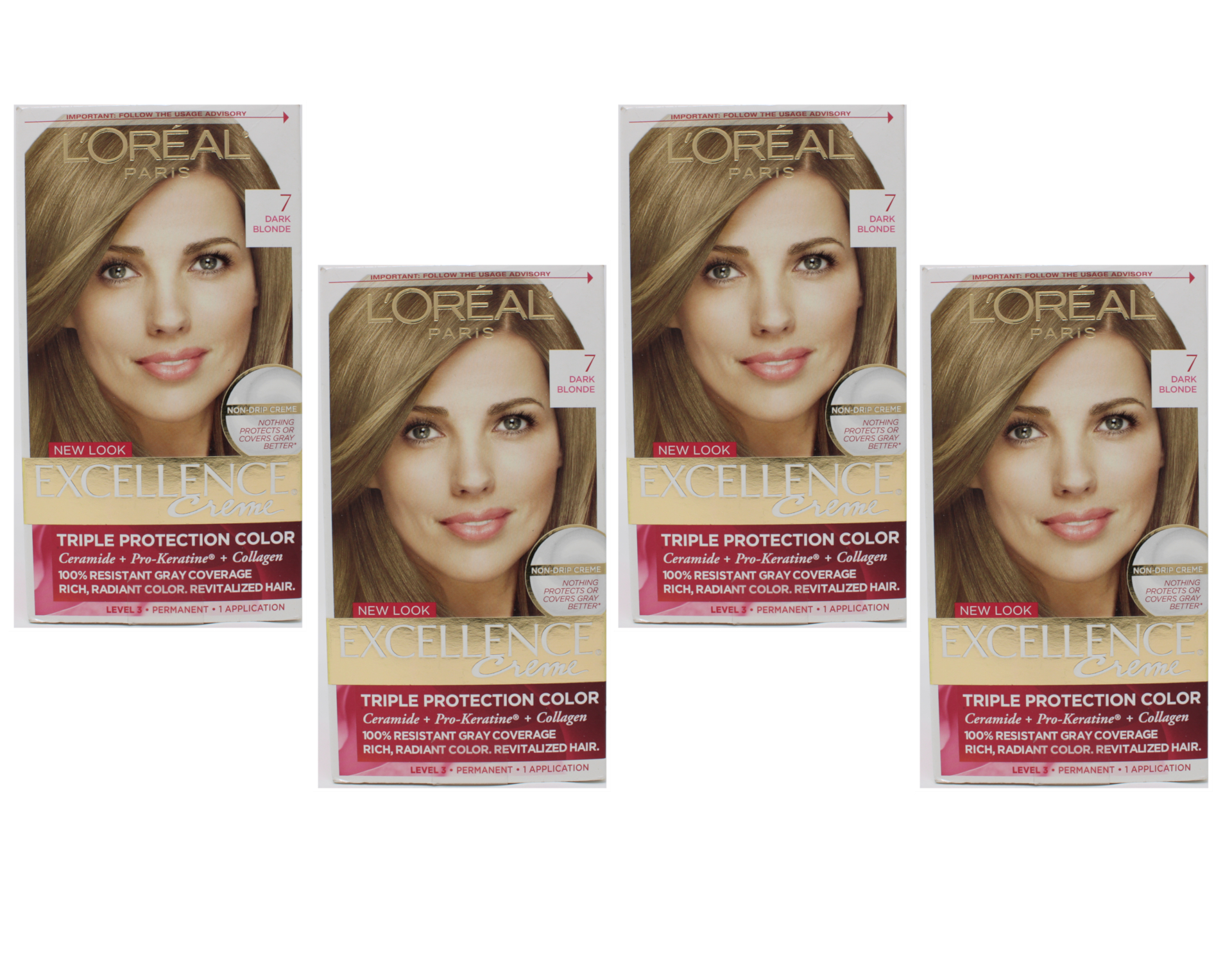 4 Pack L'Oreal Paris Excellence Créme Permanent Hair Color 7 Dark