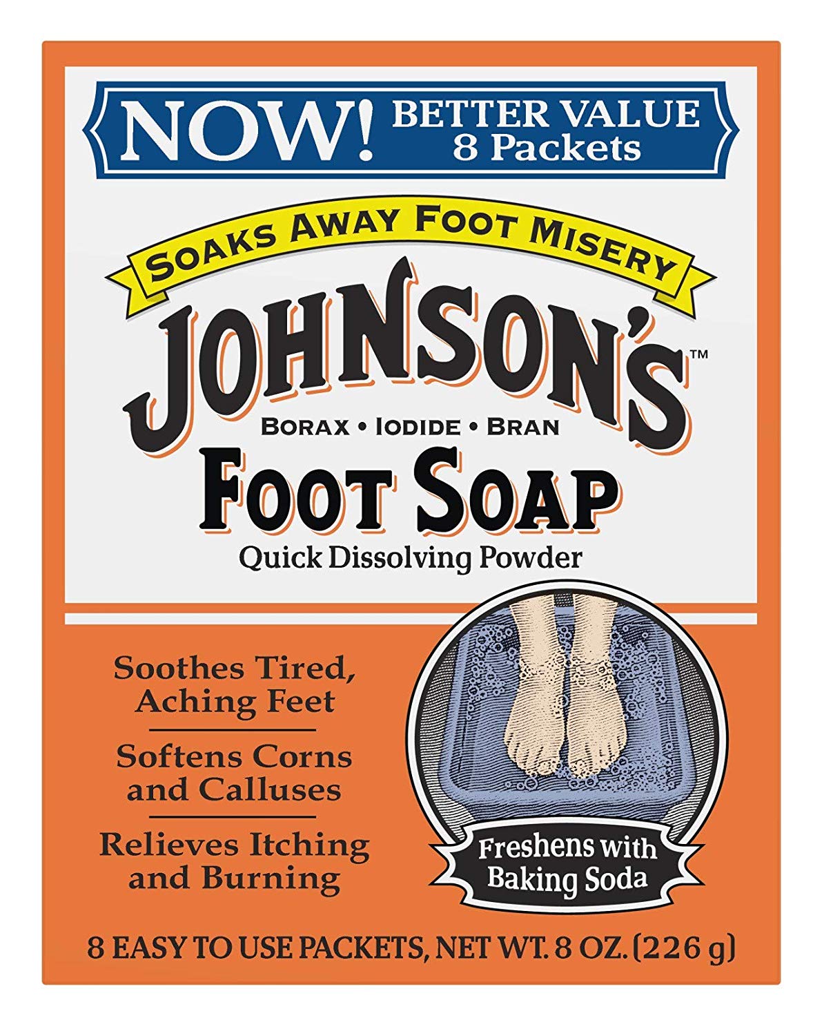 3 Pack Johnson's Foot Soap Quick Dissolving Powder, 8 Packets each eBay