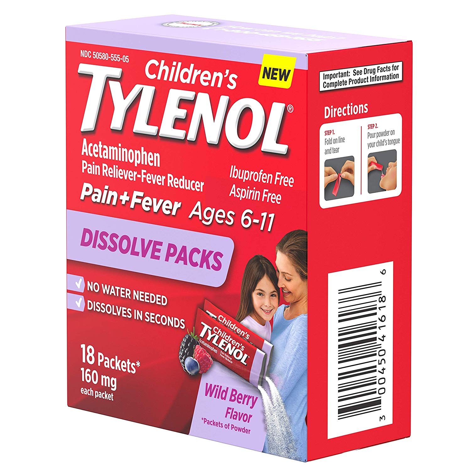 5 pack Children's Tylenol Dissolve Packs 160 mg ...