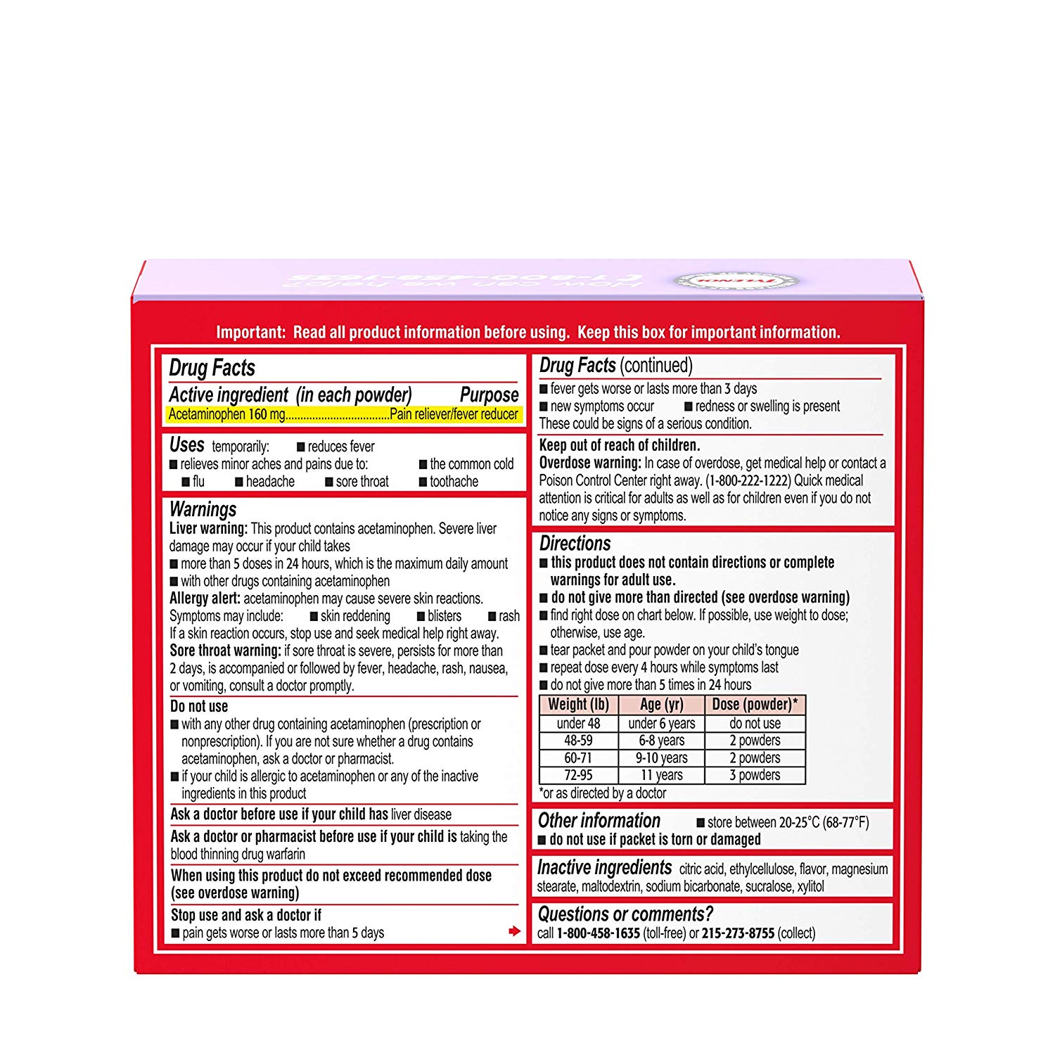 Children's Tylenol Acetaminophen Dissolve Packets, Wild Berry, 30 ct