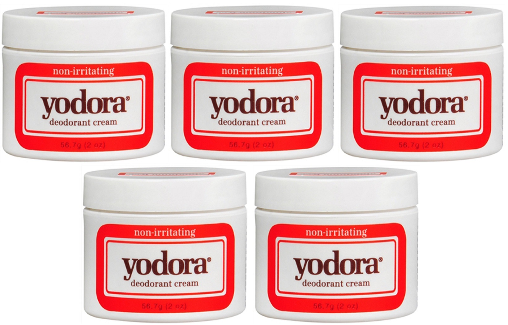 5 Pack Yodora Non Irritating Deodorant Cream 2 Oz 56.7 G Each