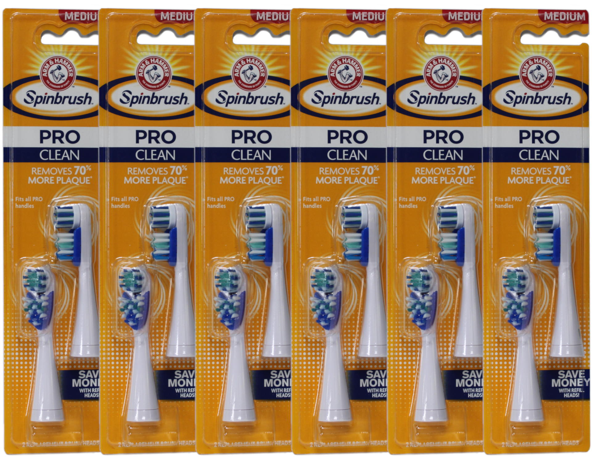 Pack of 6 Arm & Hammer Spinbrush Pro Clean Medium 2 Replacement Brush