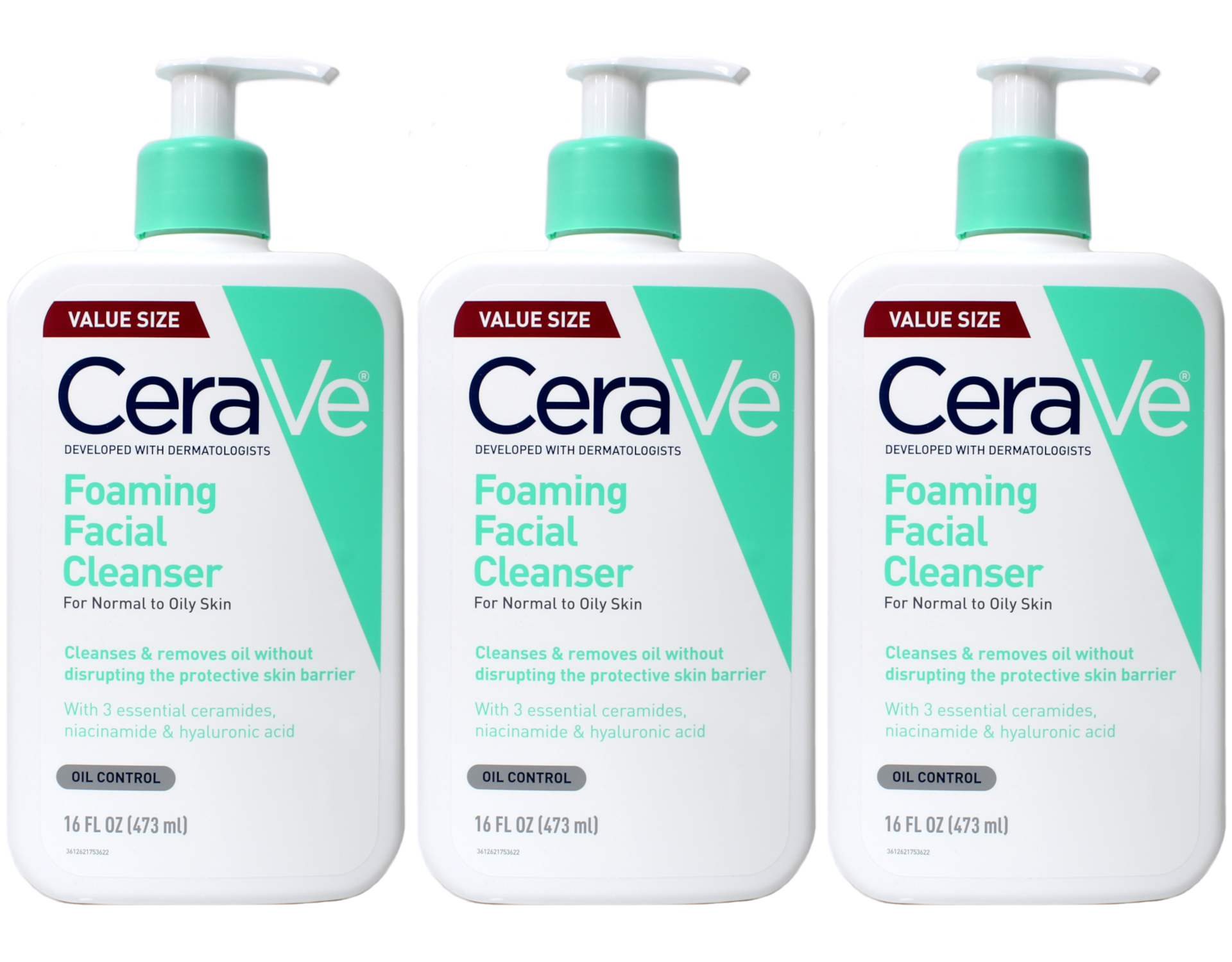 Pack of 3 CeraVe Foaming Facial Cleanser For Normal to Oily Skin 16 fl oz 3606000537705 | eBay