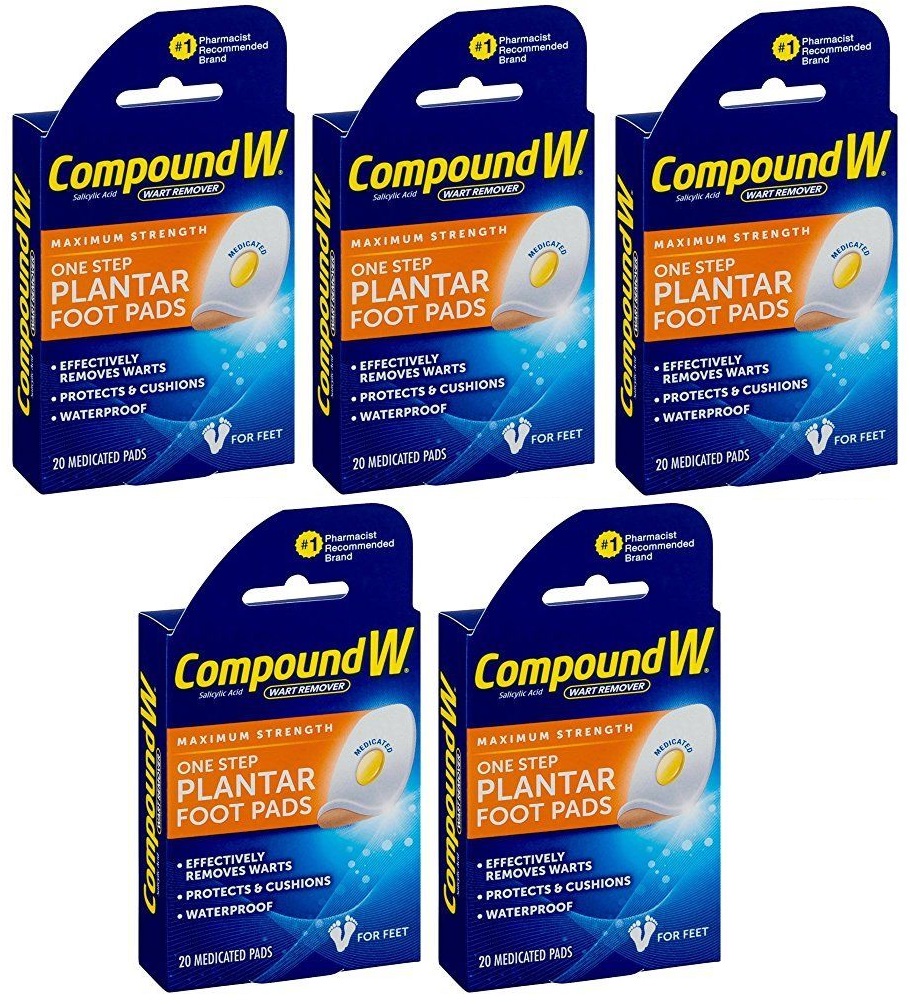 5 Pack Compound W One Step Plantar Foot Pads Effectively Remove Warts