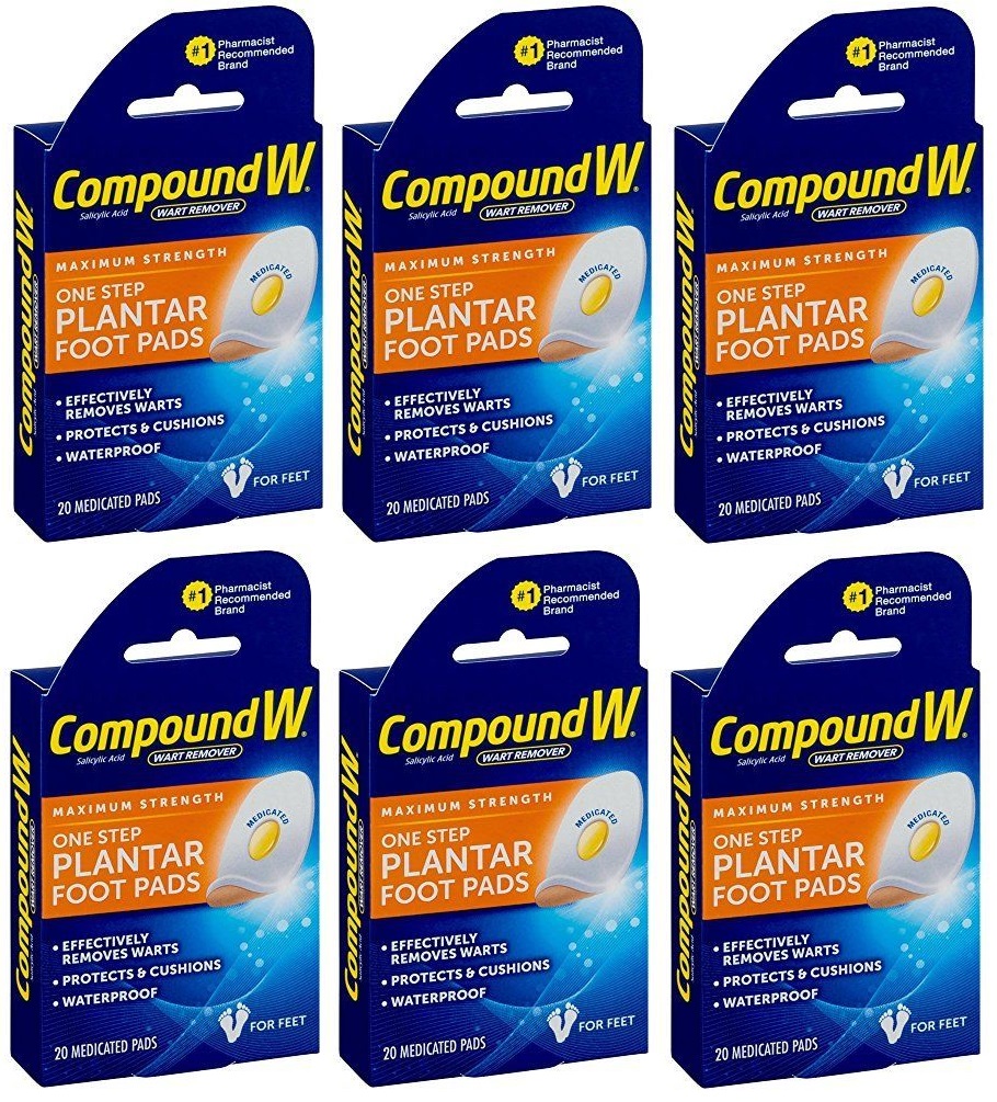 6 Pack Compound W One Step Plantar Foot Pads Effectively Remove Warts