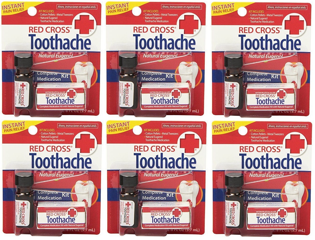 6 Pack Red Cross Toothache Complete Medication Kit 0.12Oz Each
