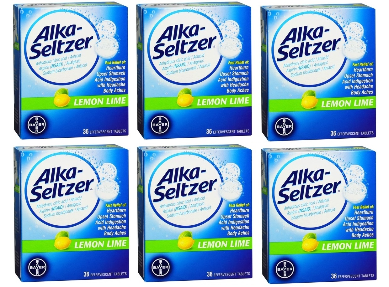 6 Pack - Alka-Seltzer Effervescent Tablets Lemon Lime Flavored 36 ...