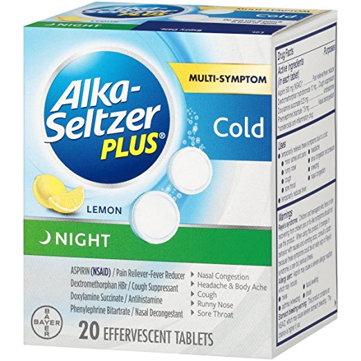 2 Pack Alka Seltzer Plus Night Cold Formula Effervescent Lemon Tablets ...