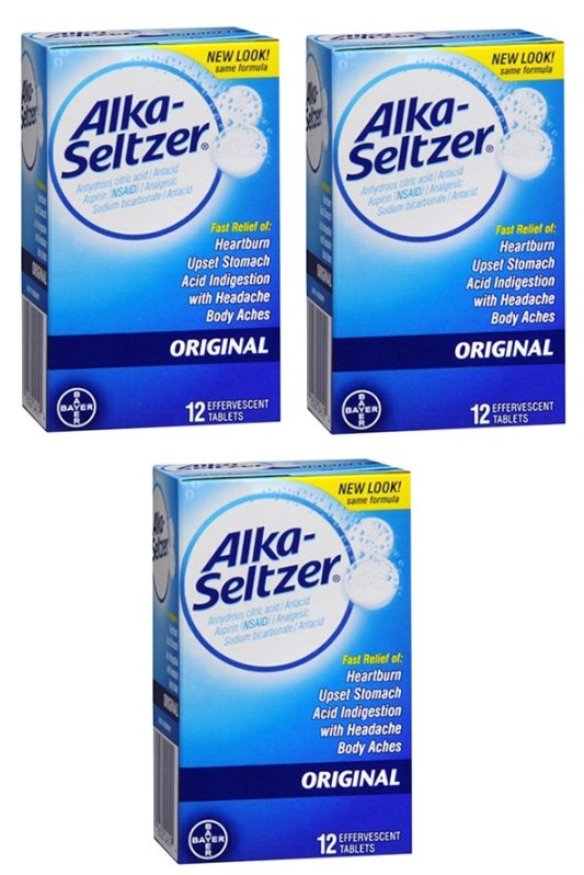 3 Pack - Alka-Seltzer Effervescent Tablets Original 12 Tablets Each ...