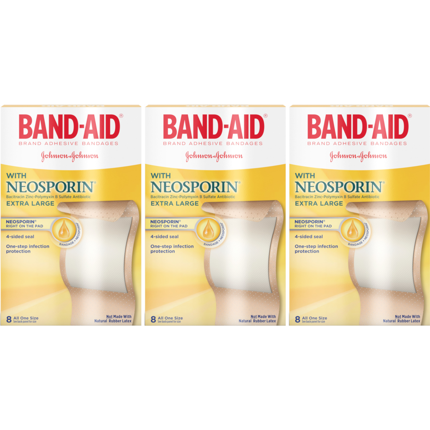 3 Pack BandAid Adhesive Bandages Plus Antibiotic Extra Large 8 Count
