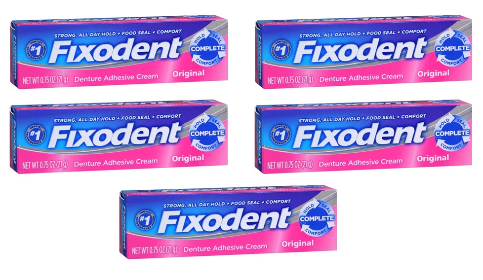 5 Pack Fixodent Denture Adhesive Cream Original 0.75 Oz Each