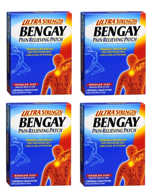 4 Pack Bengay Pain Relieving Patches Ultra Strength Regular Size 5 Each