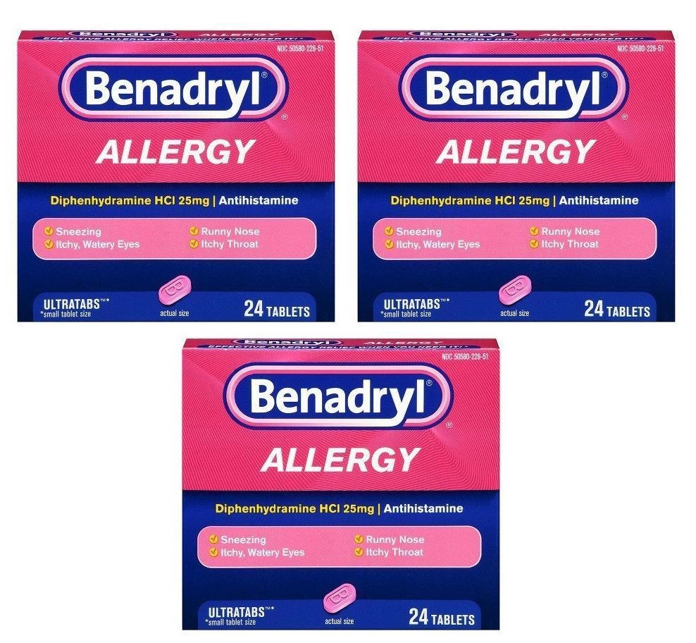 3 Pack Benadryl Allergy Ultratab Tablets 24 Tablets Each 312547170314 ...