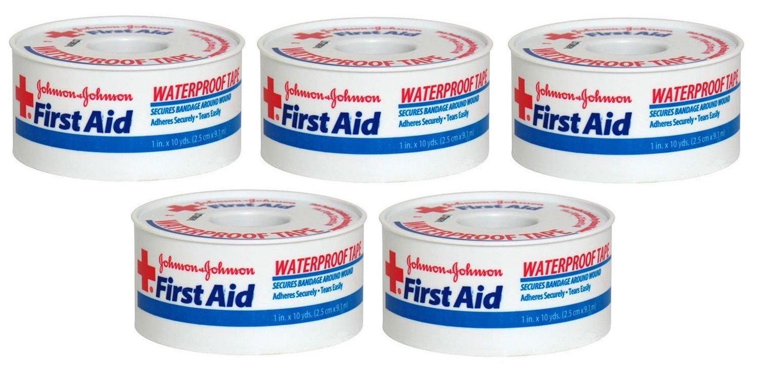 5 Pk Johnson & Johnson Red Cross First Aid Waterproof Tape 1 Inch X 10