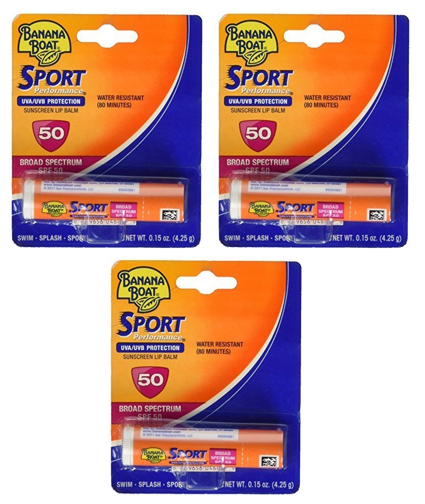 3 Pack Banana Boat Sport Performance Sunscreen Lip Balm Spf 50 .15Oz