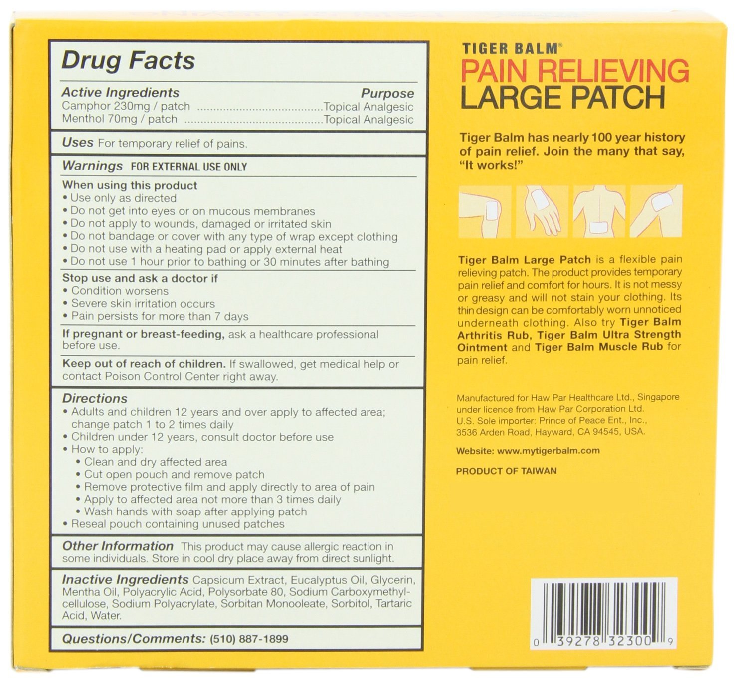 18 Pack Tiger Balm Tiger Balm Patch 8X4 Inch Large Size 4 Ct