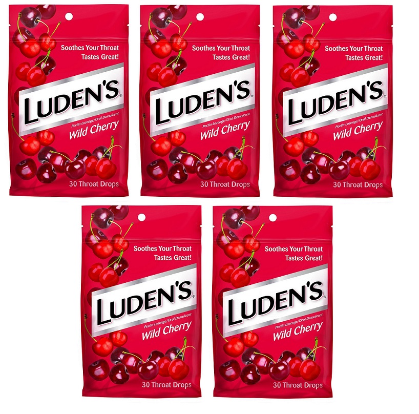 5 Pack Ludens Wild Cherry Cough Drops Throat Drops 30 Count Ea NEW