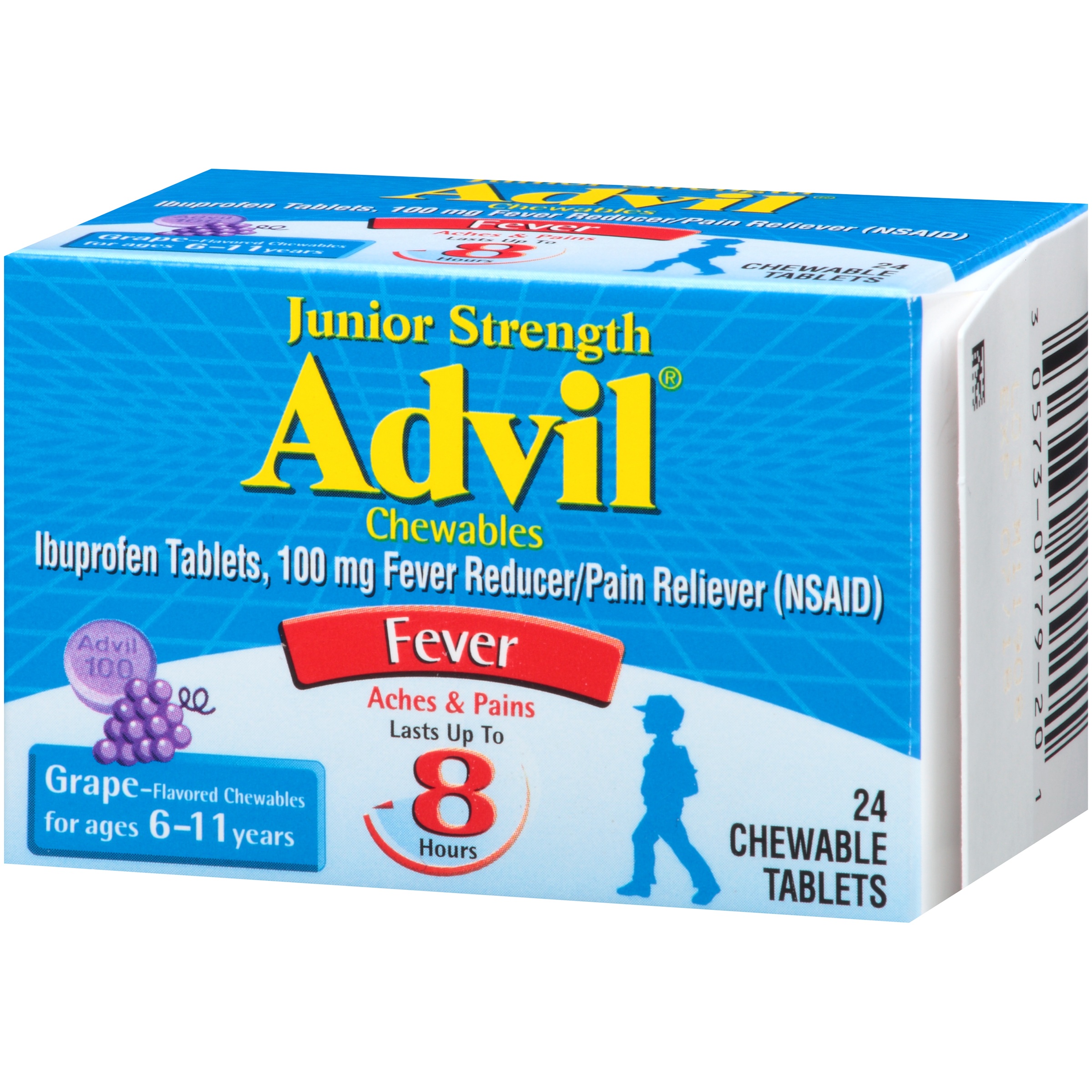 6 Pack Advil Junior Strength, Chewable Tablets, Grape, 24 Count Each