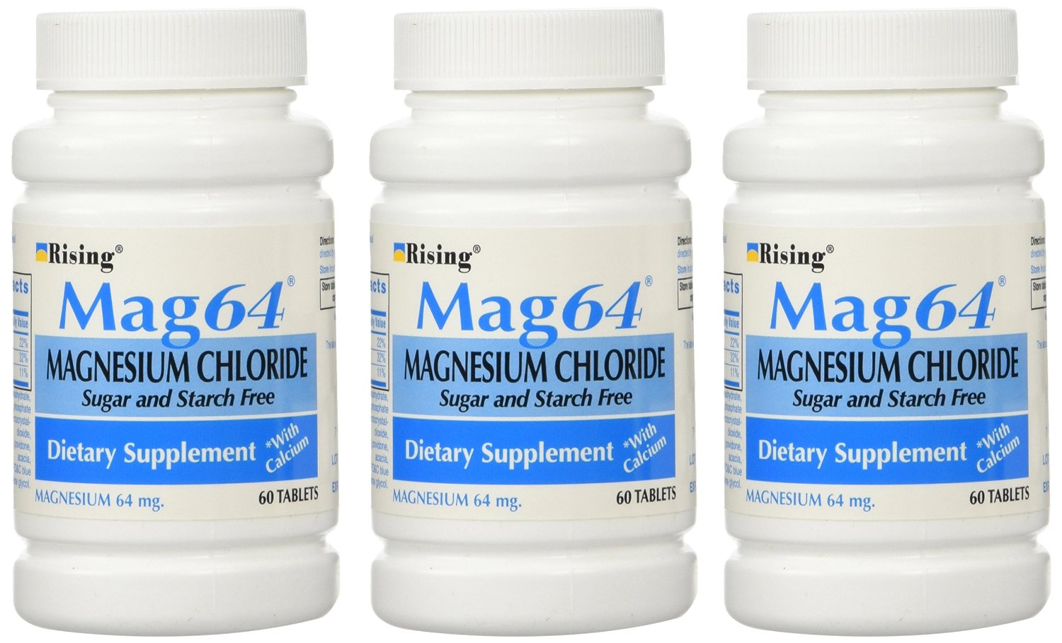 NEW MAG 64 MAGNESIUM CHLORIDE WITH CALCIUM 60 TABLETS (3 Bottles = 180