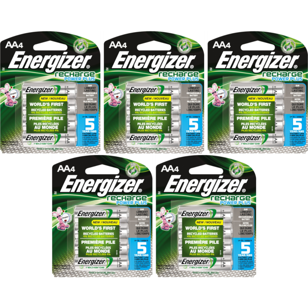 5 Pack Energizer Recharge AA Rechargeable Batteries 2300Mah 4 Batteries