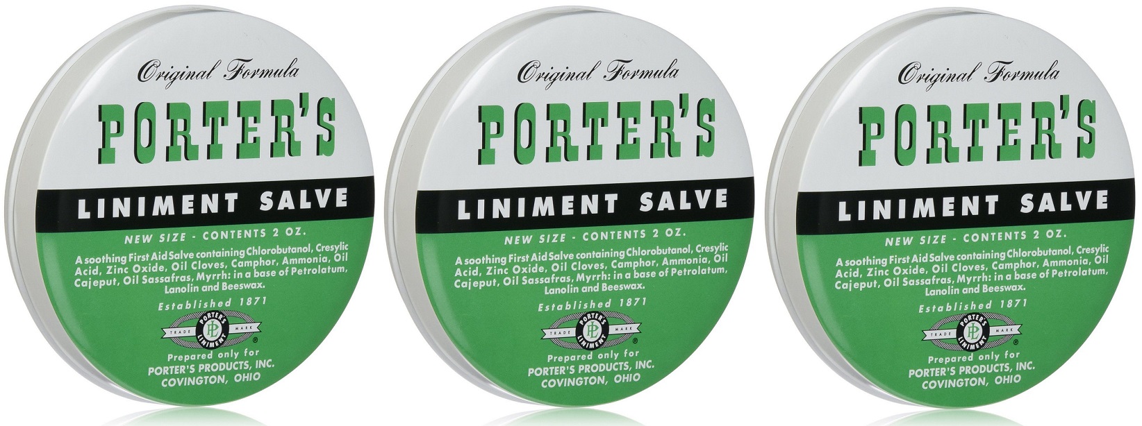 3 Pack Orginal Formula Porter's Liniment Salve 2 Oz cuts burns