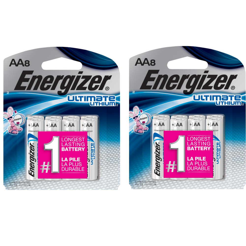2 Pack Energizer Ultimate Lithium AA Batteries L91BP8 8 count Each
